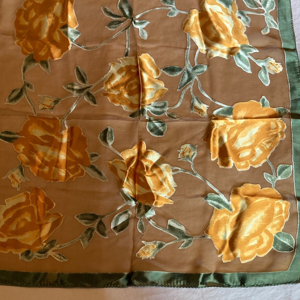 Floral Silk Scarf with Yellow Roses